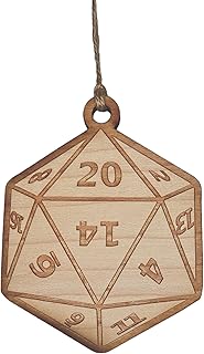 Ornament - 20 Sided Dice - Raw Wood 3x3in