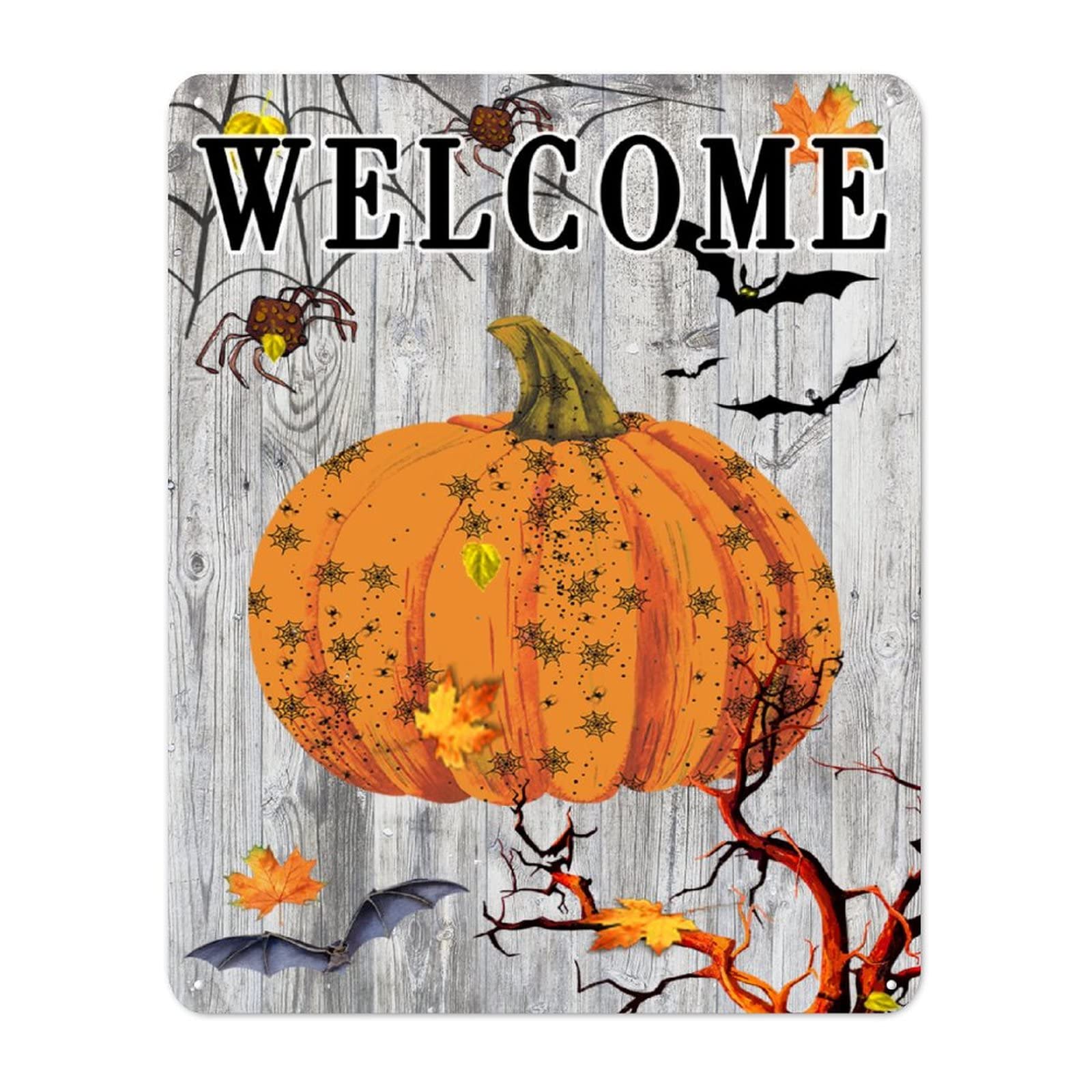 Déco Halloween citrouille et érable grand panneau vintage métal