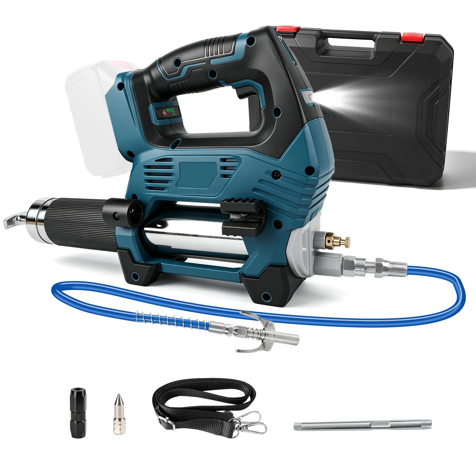 JOJOCY Akku-Fettpresse, kompatibel mit Makita 18V-Akku, 12000 psi Druck, 3-stufig Einstellbarer Durchfluss, elektrische Fettpresse, ideal für LKWs, landwirtschaftliche Betriebe und die Bauindustrie