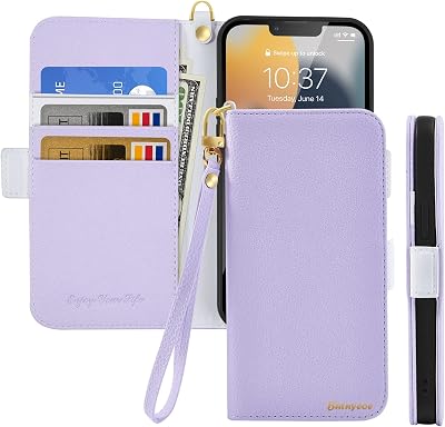 Butnyeoe Apple iPhone 13 Pro Flip Wallet Case,Lychee Texture Leather/Shockproof TPU Phone Case with Card Holder Stand Magnetic Closure Protective Folio Cover for iPhone 13 Pro,Light Purple