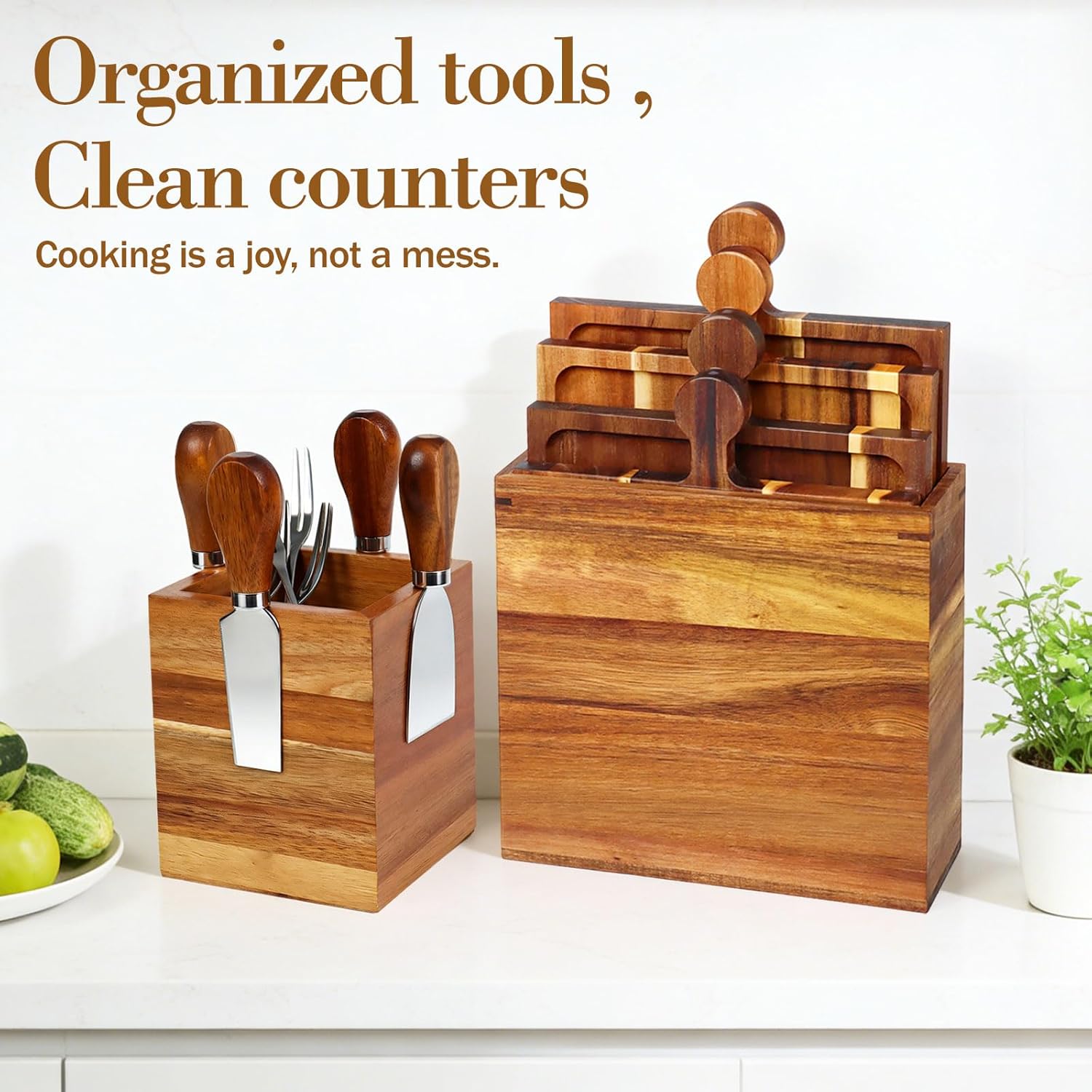 Wooden Charcuterie Boards Set, 4-Piece Charcuterie Tray for Parties, Acacia Wood Charcuterie Appetizer Cheese Board Set with Magnetic Knife Holder, Serving Board Tray for Home Party Birthday Gift