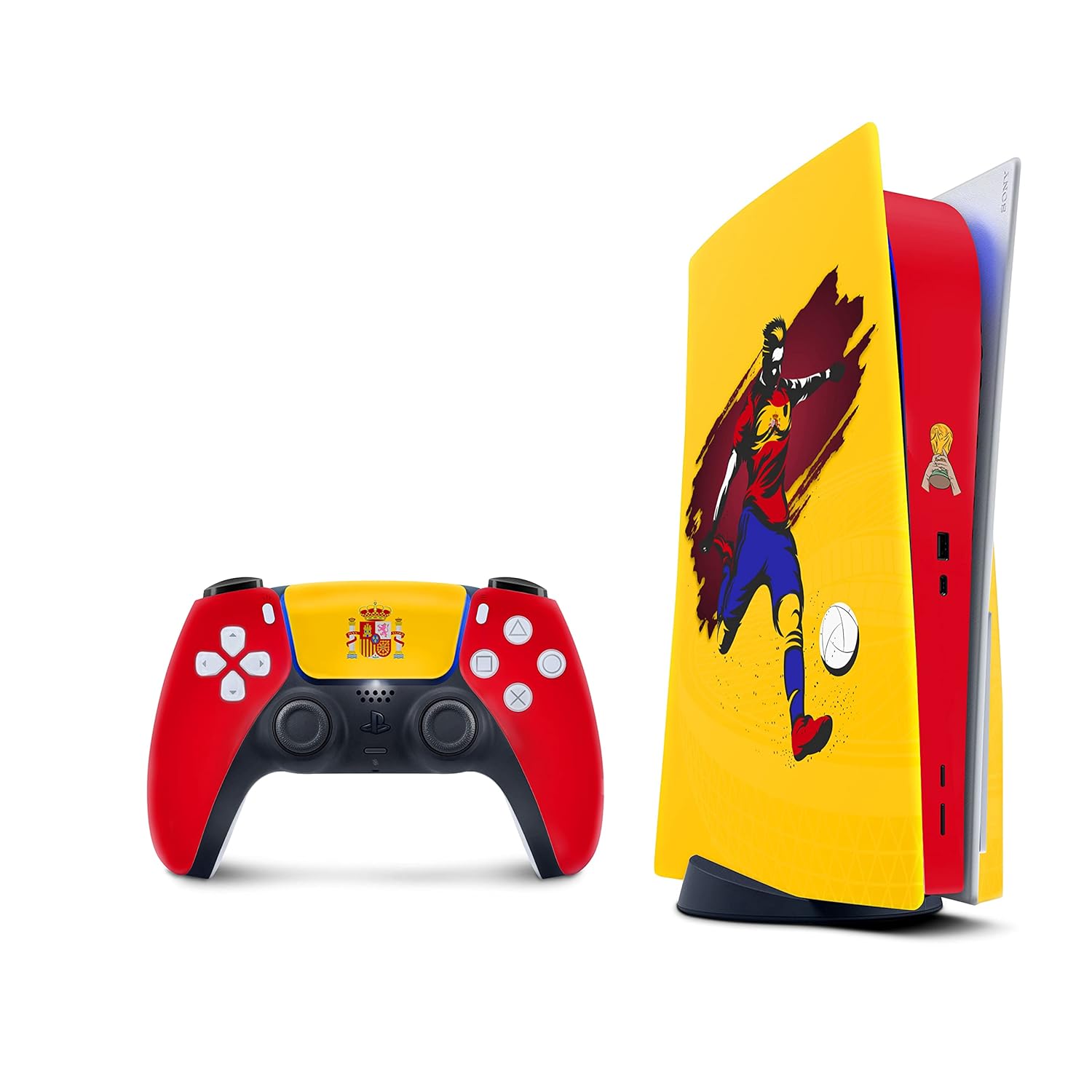 TACKY DESIGN World Cup Stickers 2022 Skin for Playstation 5 Console & 2 Controllers, PS5 Soccer Stickers Skin Vinyl 3M Decal National Teams Stickers Full wrap Cover (Disc Version, Spain Skin)
