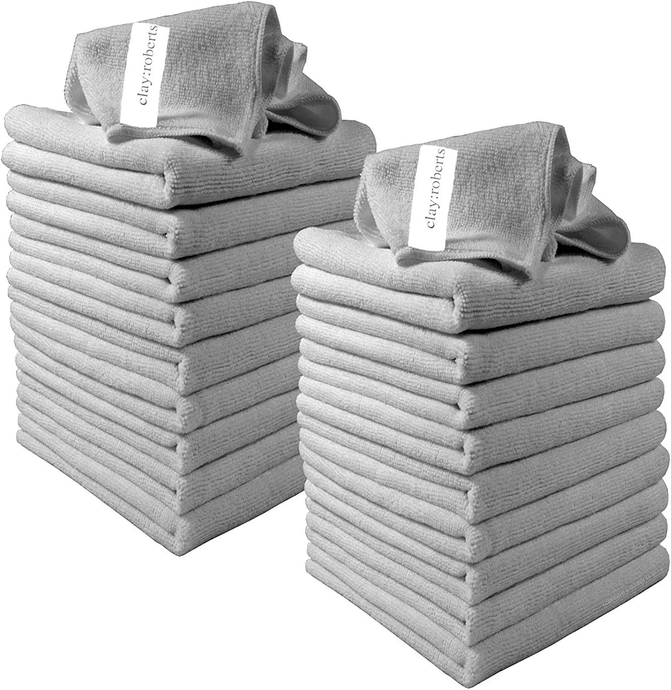 Clay Roberts Microfibre Cleaning Cloths, 40cm x 30cm - Pack of 40, Grey Cloths, Machine Washable, Polishing, Waxing & Dusting Cloth, Lint-Free, Kitchen Towel, Car Cleaning, Microfiber