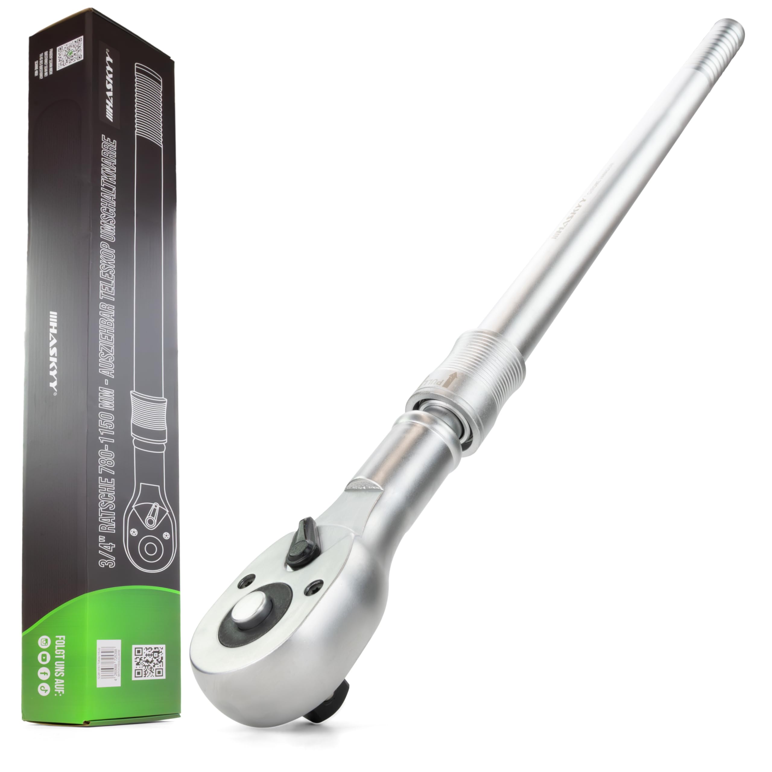 HASKYY Grzechotka teleskopowa 3/4" XXXL 78-115 cm wysuwana 8-stopniowa grzechotka z grzechotką, długa grzechotka z grzechotką, moment obrotowy 1412 Nm