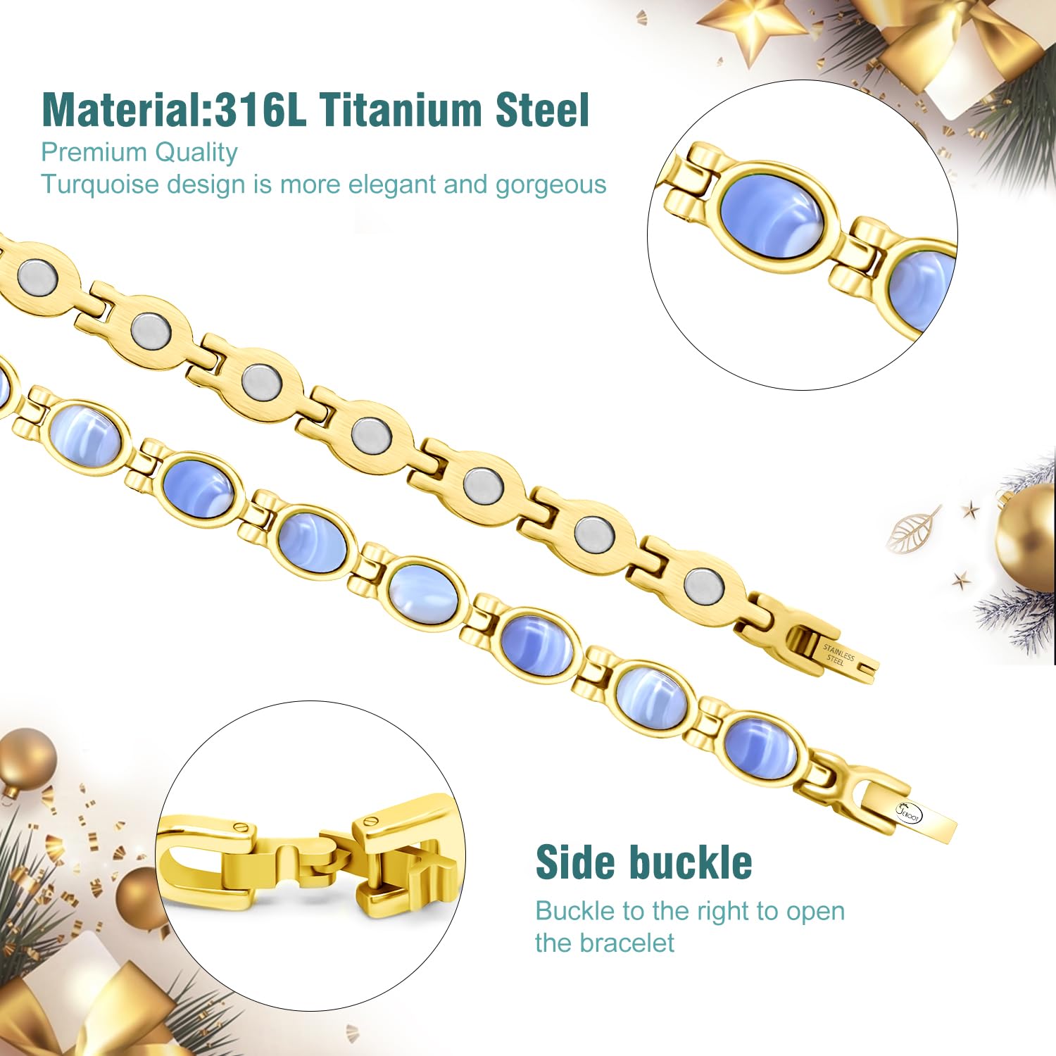 Pulsera magnética para mujer, pulsera magnética de titanio ultrafuerte, regalo con herramienta de extracción (3500 gauss)