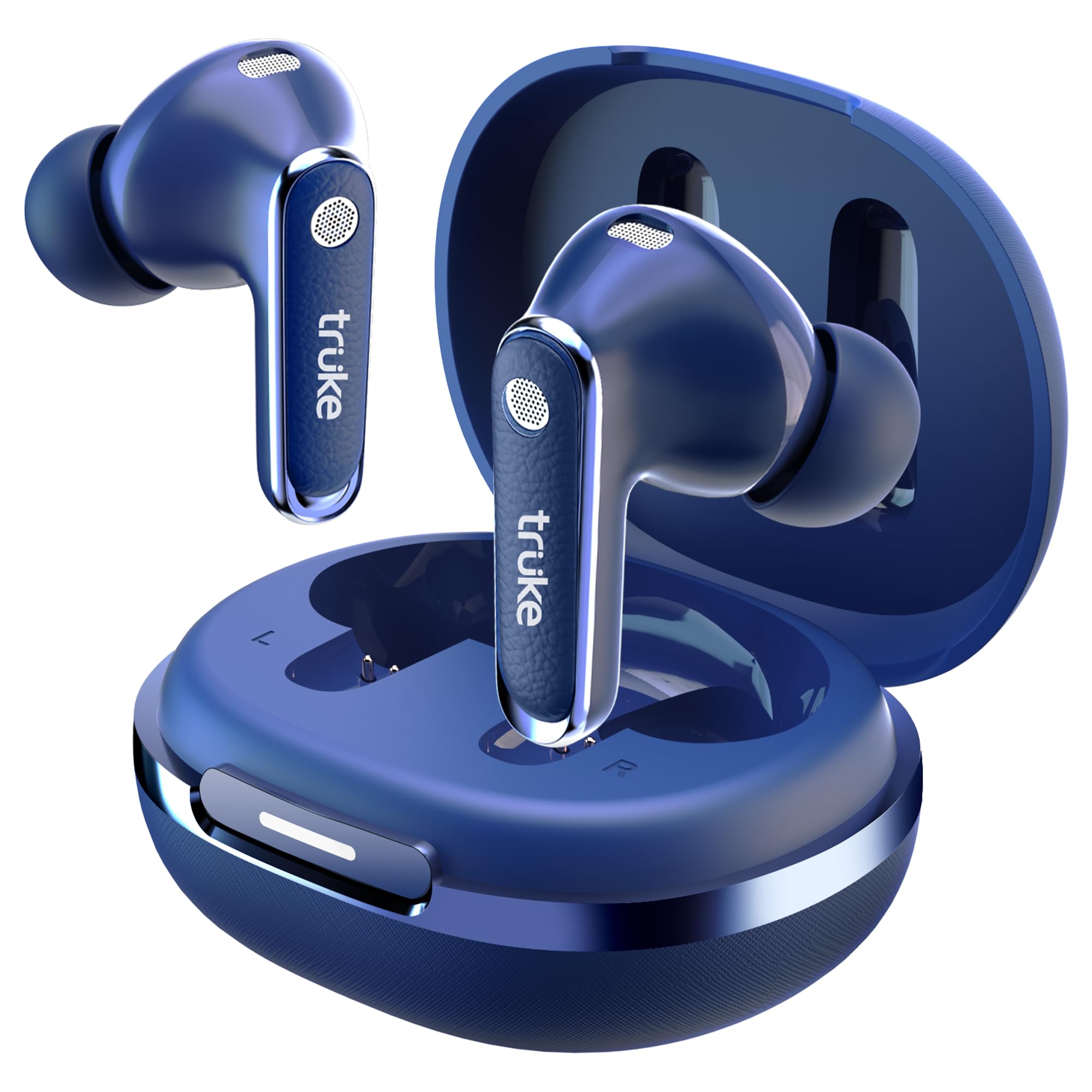 truke New Launch Mega 12 True Wireless in Ear Earbuds W/ 24-Bit Spatial Audio, Premium Leather Textured Design, 70H Playtime Fast Charge Buds, 13mm Drivers TWS, Low Latency, ENC (Indigo Blue)-picture-11
