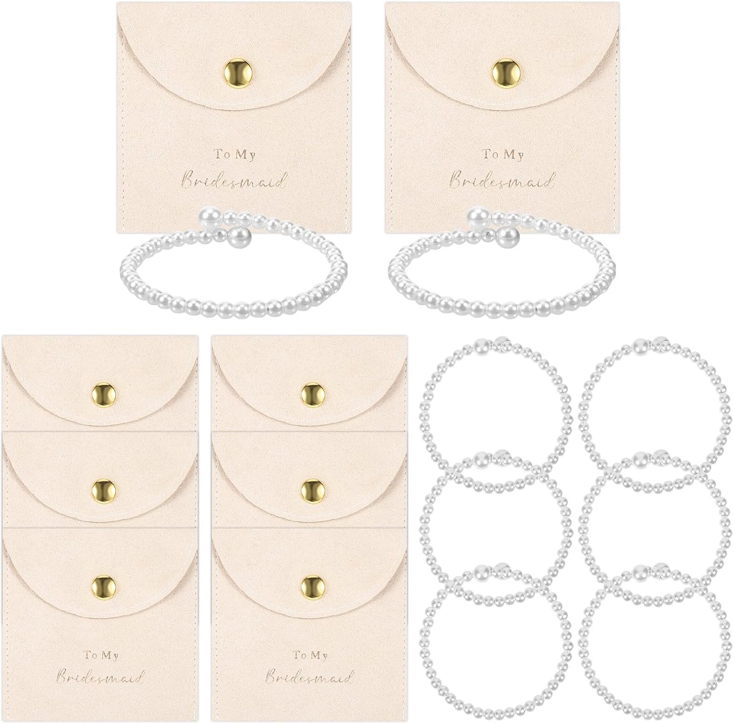 8 Pcs Bridesmaid Bracelet Bridesmaid Gifts Beige with Pouch for Wedding Bridal Party Favor Supplies, Elegant Proposal Jewelry for Ideal Wedding Party Presents