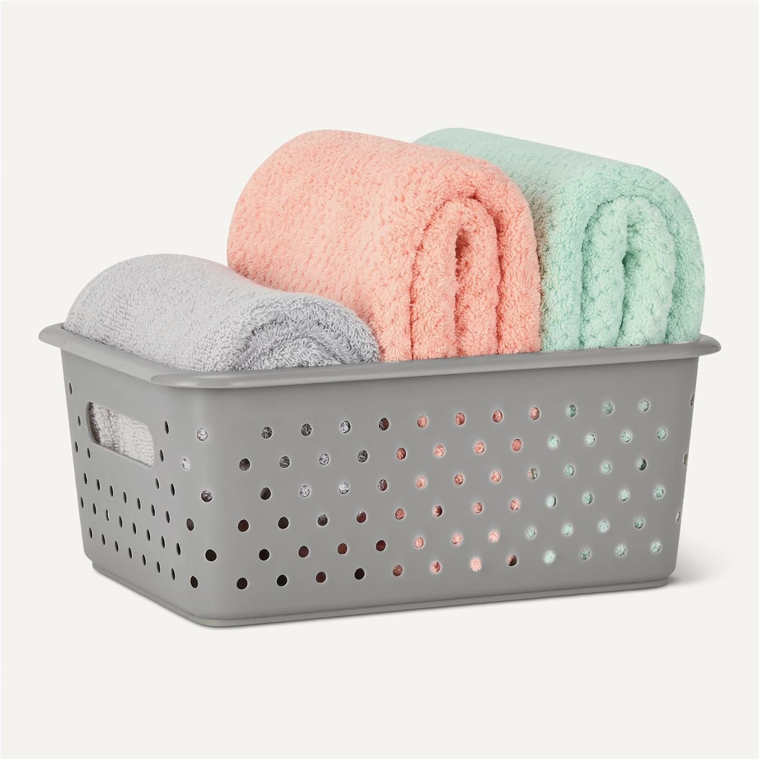 Amazon Basics Decorative BPA-Free Plastic Storage Baskets, 9.9 x 7.4 x 4.16 inches, Grey, 6-Pack