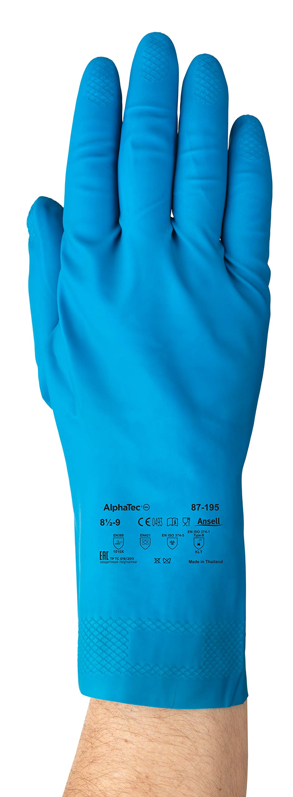 Ansell AlphaTec 87-195 Gants de Travail Multi-Usage, Résistance Chimique et Contact Alimentaire, Gant de Protection Latex Ultra Fin Homme Femme, Réutilisable, Bleu, Taille XL (12 Paires)