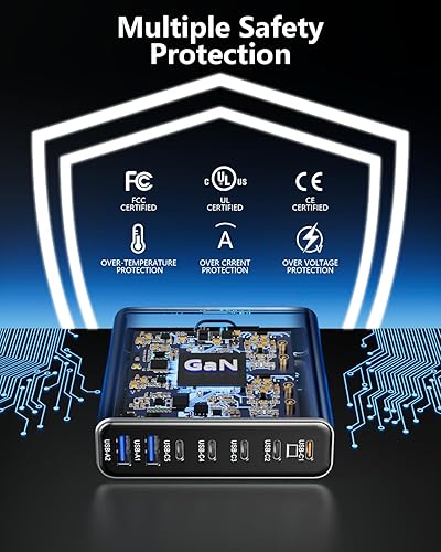Miniatura 6 de Cargador USB C de aleación de aluminio Cargador GaN Estación de carga rápida USB C 7 puertos 65W Cargador portátil para MacBook ProAiriPad ProiPhone