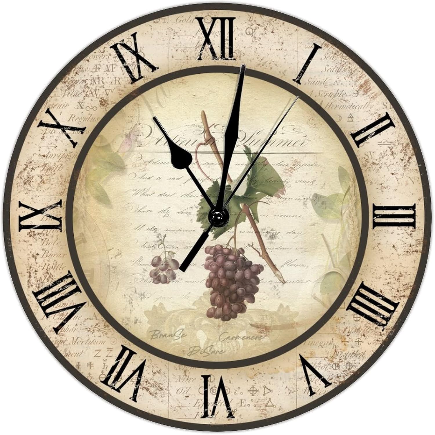Vintage French Kitchen Clock, 12 Inch, Battery Operated, Non-Ticking, Roman Numerals, Retro Wall Decor, Perfect for Kitchen, Living Room, Office, Bedroom