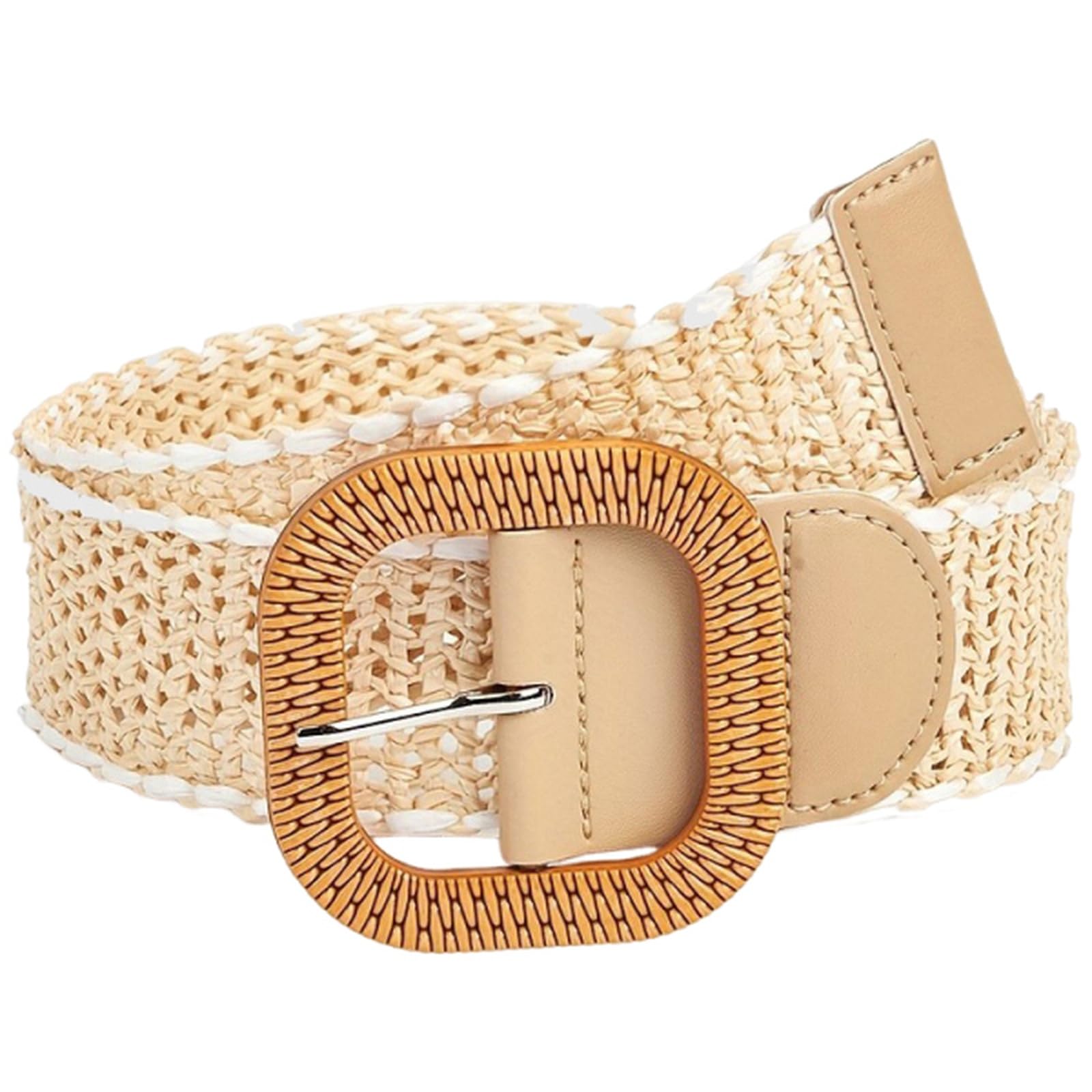 Agutalithic Women's White-Style4 Boho Woven Hollow Straw/Canvas Belt 4Cm Wide Braided Rattan Strap Fashion Waistband For Dress Jeans Pants(130Cm/51, )