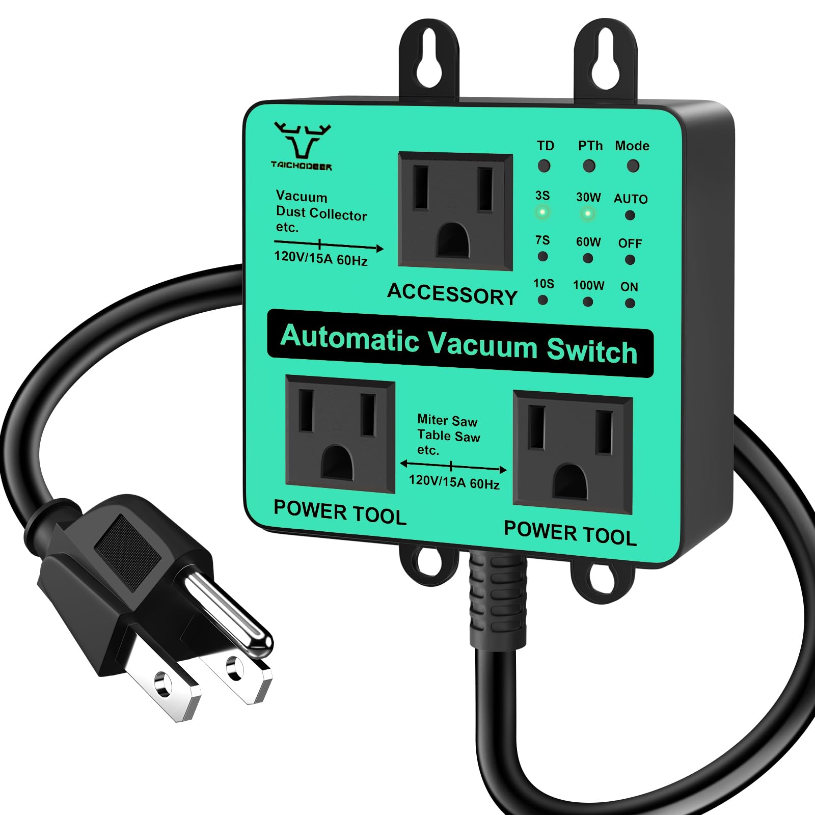 Interruptor de vacío automático mejorado, interruptor automático para colector de polvo, retardo personalizable (3/7/10s) para aspiradora de taller, disparador de herramienta eléctrica ajustable