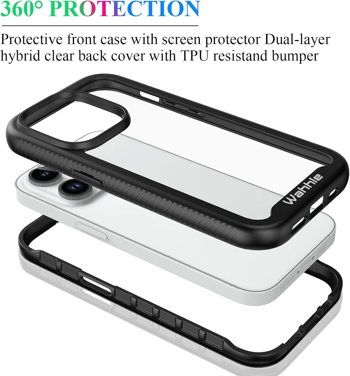wahhle Compatible with iPhone 14 Pro Case, Full-Body Protection Phone Cover with Screen Protector Built-in, Touch Sensitive, Anti Scratch Shockproof TPU Bumper Case for 14 Pro 6.1 Inches-Black/Clear - Image 3