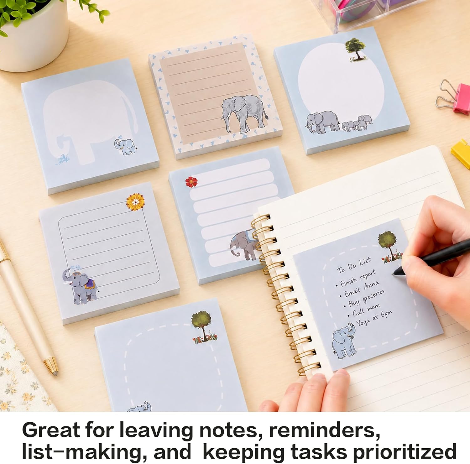 Sticky Notes 3x3 Cute Sticky Notes Elephant Self-Stick Stickies 80 Sheets 6 Pads Funny Animals Note Pads Teacher Back to School Supplies and Oﬃce Products image 5