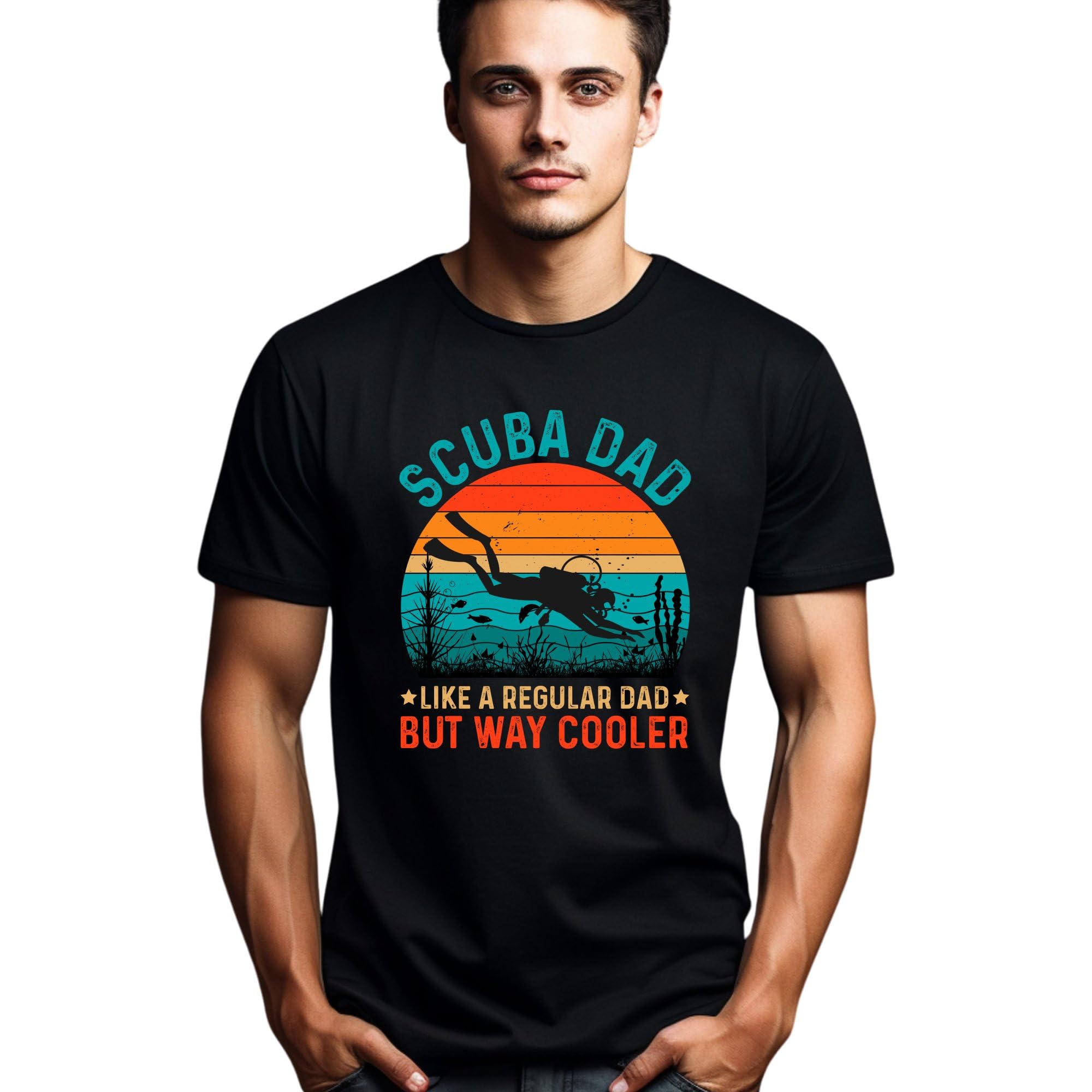 Seek Buy LoveScuba Dad T-Shirt, Retro Vintage Diving Graphic Tee, Cool Dad Scuba Diver Shirt, Ocean Lover Casual Top