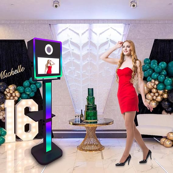 Portable Camera Mirror Photo Booth for with 15.6 Inch Touch Screen Selfie Photobooth Machine DSLR Booth with Flight Case for Wedding Party Event (Black Machine, 15.6 Inch Photo Booth Machine)