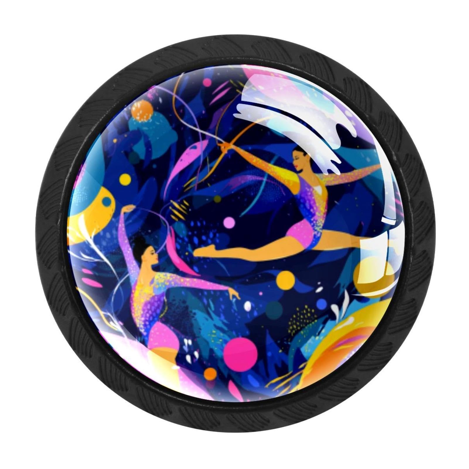 CHENZZZZ Rhythmic Gymnastics Colorful Background (11) Drawer Knobs 4 Pack Crystal Dresser Knobs 35mm Glass Cabinet Knobs for Home Office Bathroom