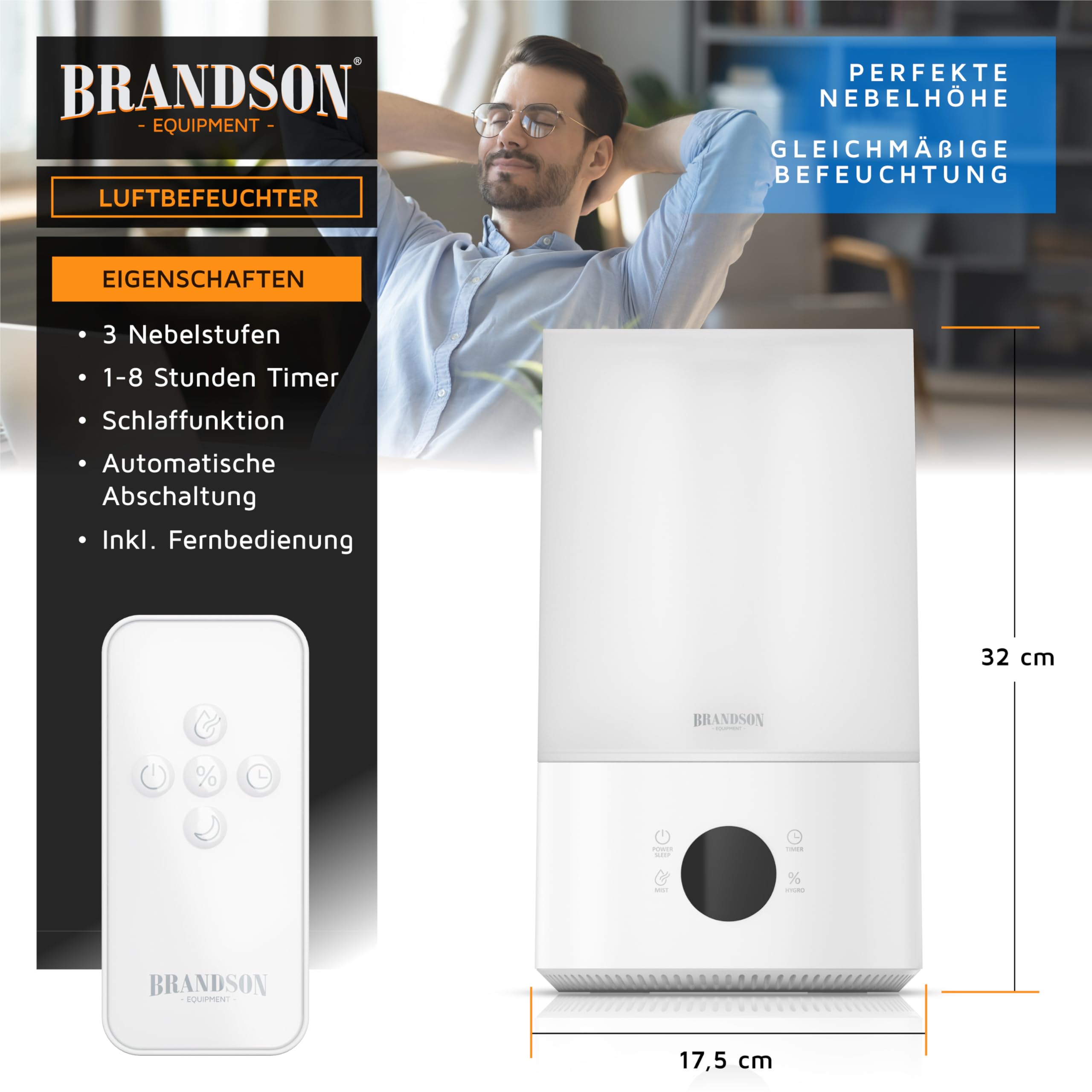 Arendo - Luftbefeuchter digital Display - 4,2 Liter - Fernbedienung - leise - 3 Nebelstufen - Sleep Funktion - Timer – Büro Wohnimmer Schlafzimmer