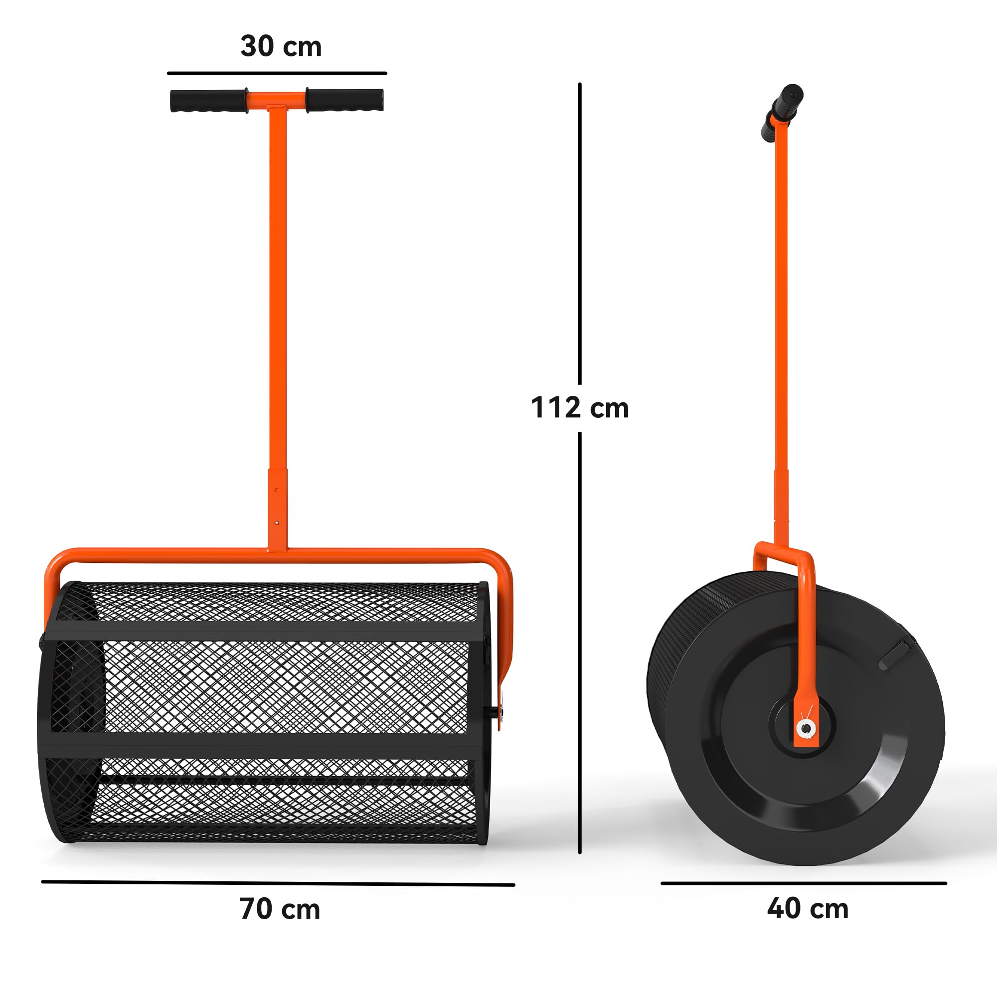 Outsunny Esparcidor de compost, 61 cm de altura ajustable, mango en forma de T, color naranja | Esparcidor de jardín de musgo de turba, cesta de malla de metal, para sembrar, esparcir estiércol