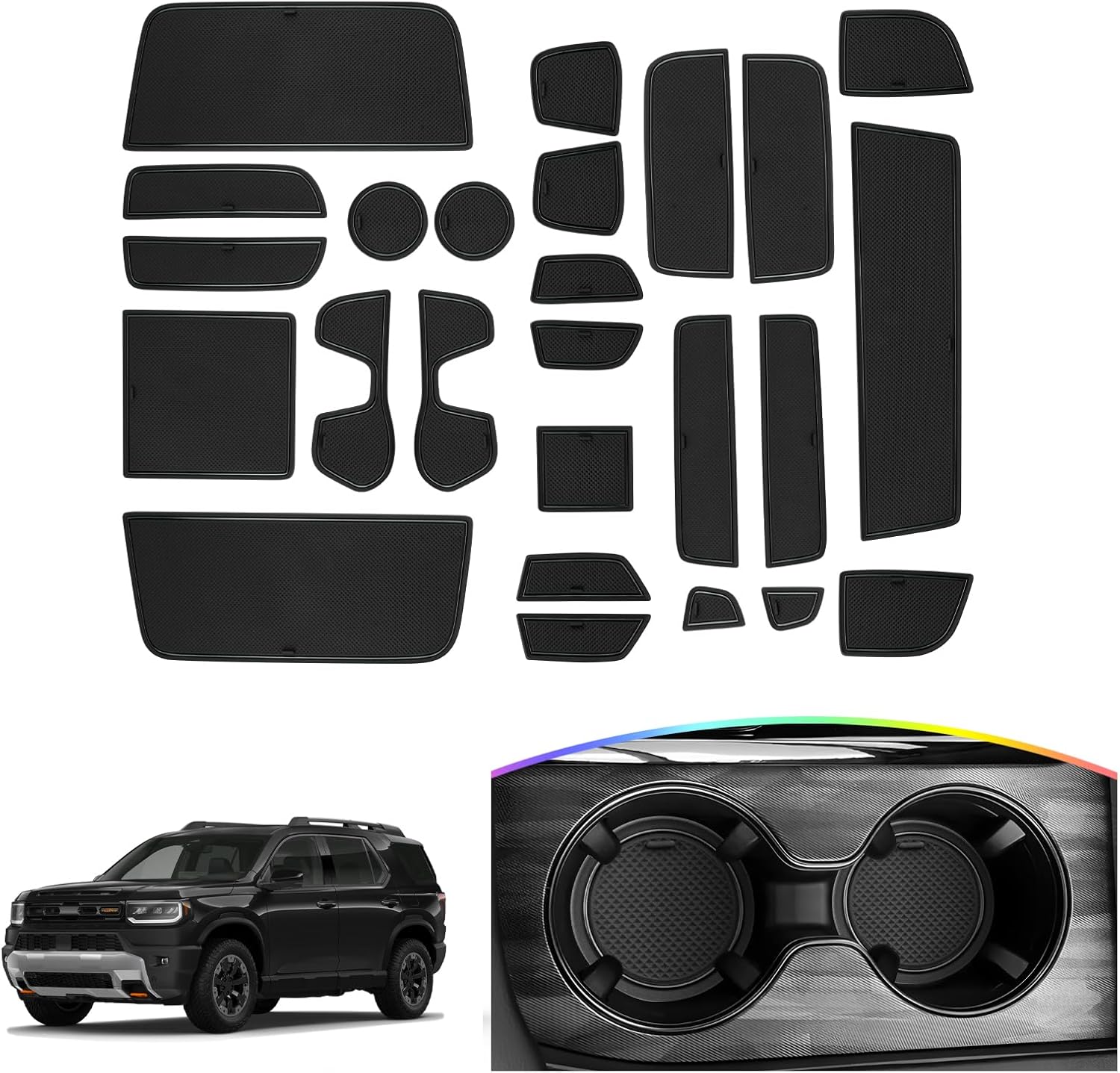 SKTU for 2026 Honda Passport Door Slot Mat for 2026 Honda Passport Accessories Door Groove Gate Pad 25Pcs Fit Door Compartment Cup Floor Mats Center Console Liners 2026 Passport Accessories (Black)