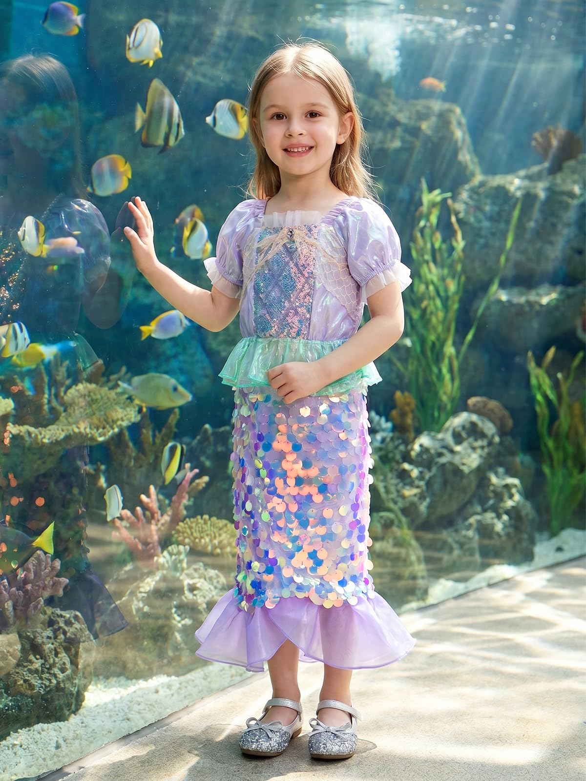 Miipat Jupe Fille Paillettes Enfant Jupes Sirène avec Doublure Taille Élastique Glitter Jupe Queue de Sirène pour Petite Fille Anniversaire Fête Plage