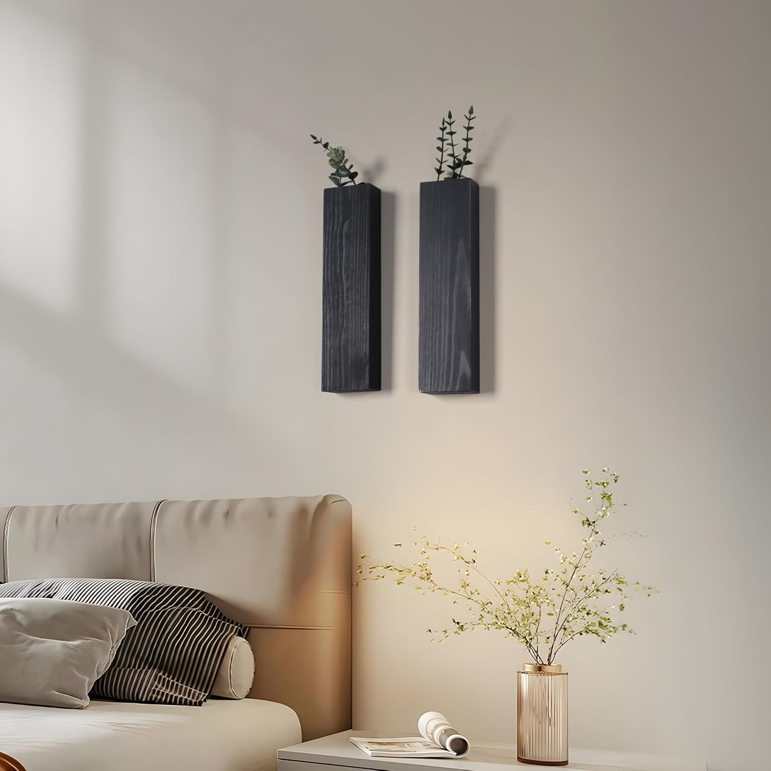 Wood Wall Planter Indoor, Farmhouse Wall Hanging Decor Pocket Planter Vase for Indoor Fake Plants Greenery,Dried Flowers, Wall Plant Holder (3, Black)