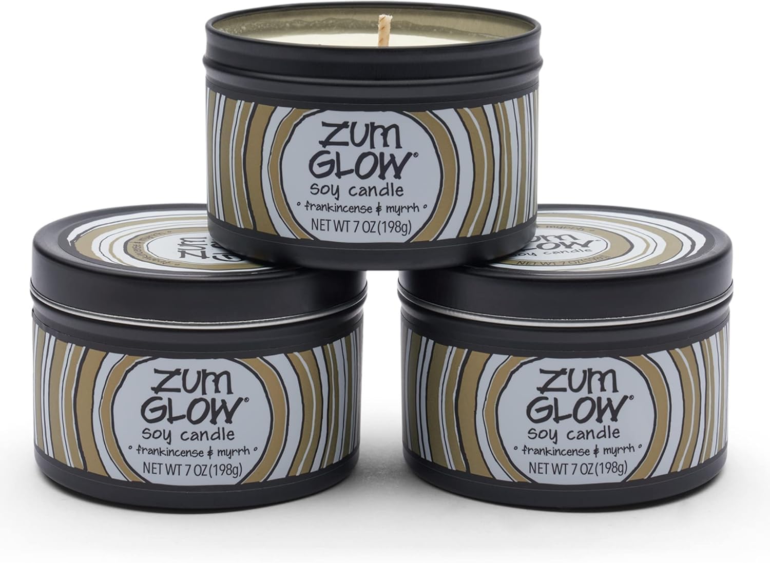 Zum Indigo Wild Glow Frankincense & Myrrh Candle - Soy Wax Candle with Lead-Free Wick - Relaxing Candles Scented with Essential Oils - Long-Lasting Scented Candles - 30-Hour Burn Time - 7 oz (3 Pack)
