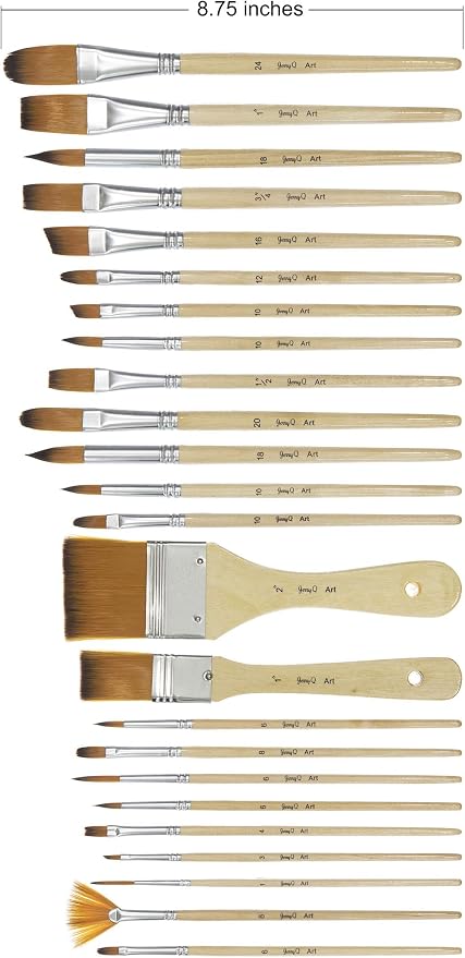 Set de 24 pinceles artísticos con estuche para acuarela, acrílico y óleo, cerdas de nylon dorado, mangos de madera pintada miniatura 5