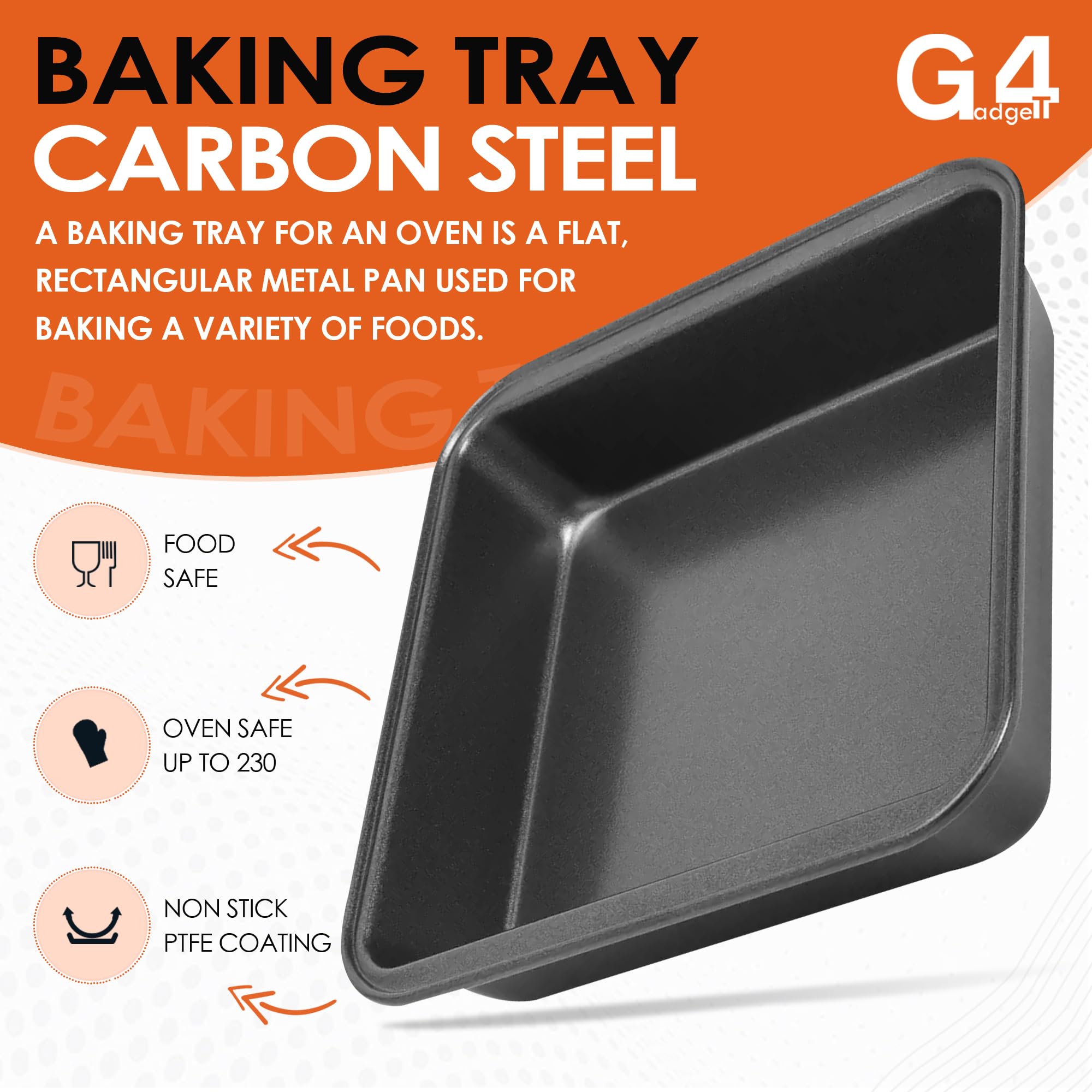 G4GADGET Teglia Antiaderente Da Forno 24 Cm - Acciaio Al Carbonio, Resistente E Lavabile In Lavastoviglie