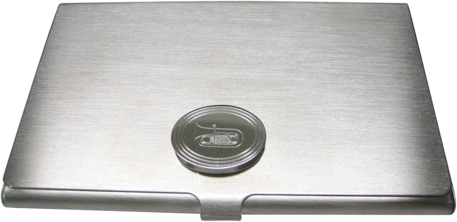 Kiola Designs Silver Toned Etched Oval Tuba Music Instrument Business Card Holder