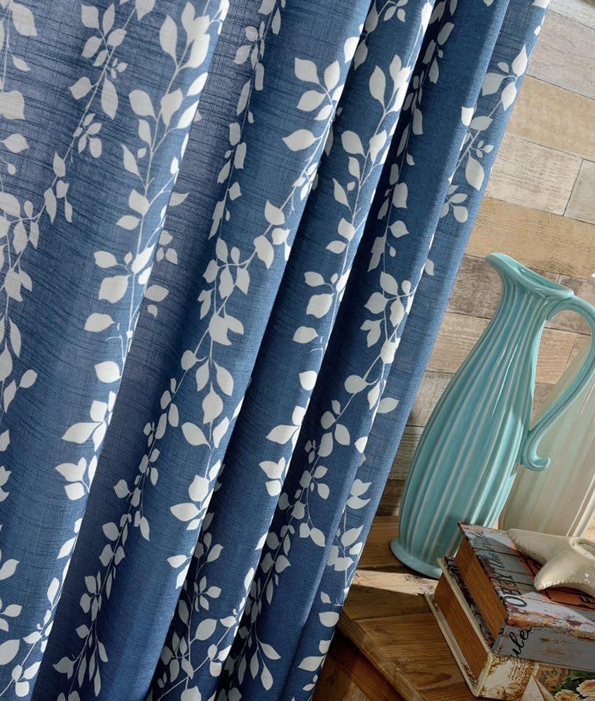 Sheer Curtains Willow Print Home Decorative Window Treatments Rod Pocket Semi Transparent Voile Draperies for Living Room & Bedroom(1 Panel, W 52 x L 102 inch, Blue)