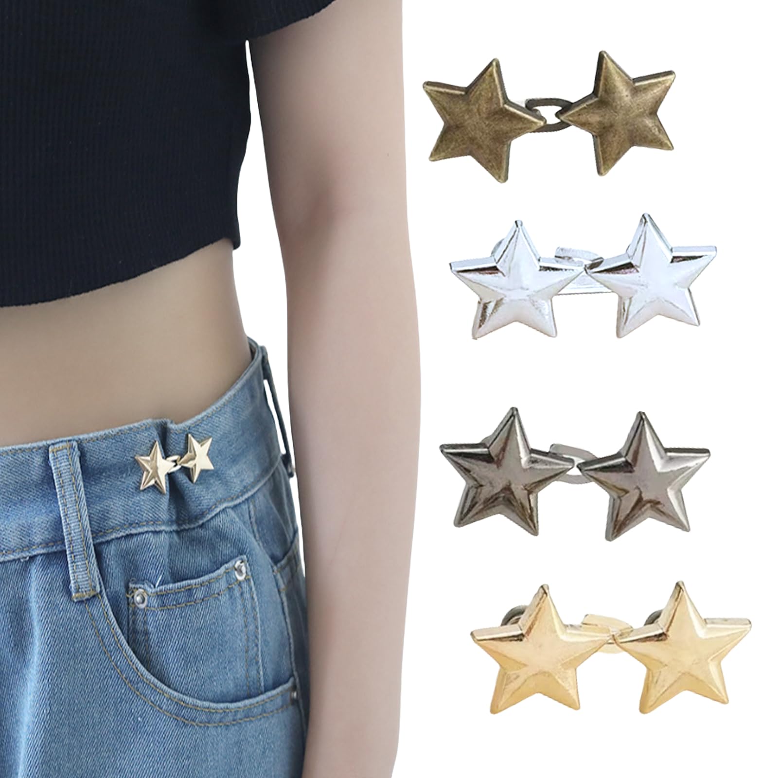 SSKHE 4PCS Pants Clip,Star Waist Tightener,Clothing Accessory,Trouser Adjuster Reducer for Pant,Bag,Strap