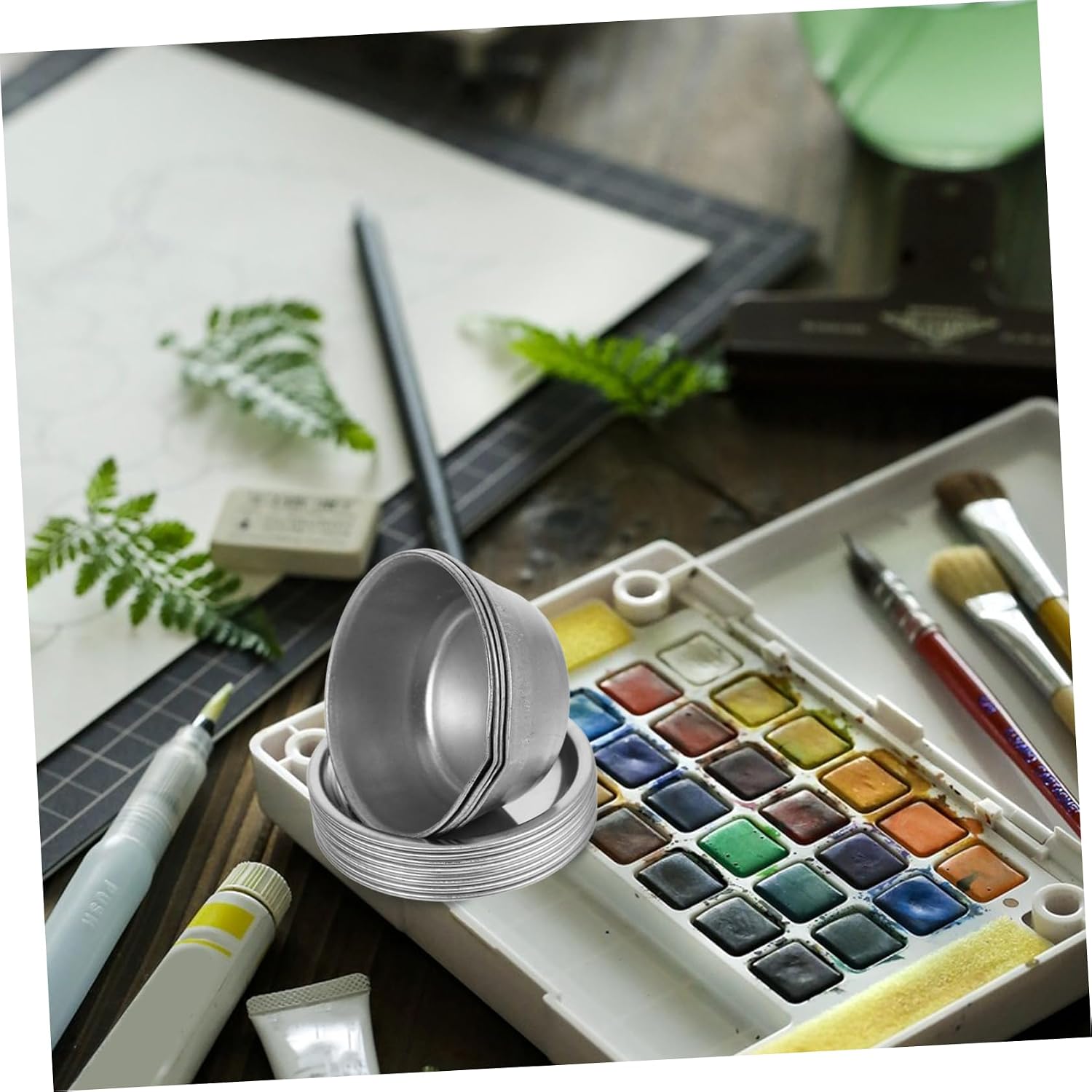 Lurrose 12pcs Paint Mixing Palette: Stainless Steel Makeup Palette - Small Paint Tray for Creative Projects