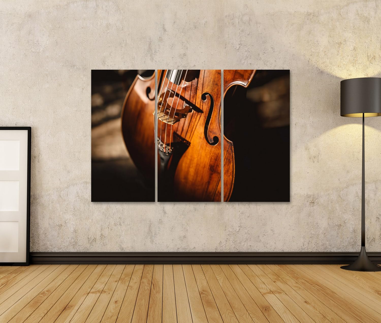 islandburner Cuadro sobre lienzo, impresión nostálgica de contrabajo, impresión artística para salón para amantes de la música, 3 piezas, edición Z1