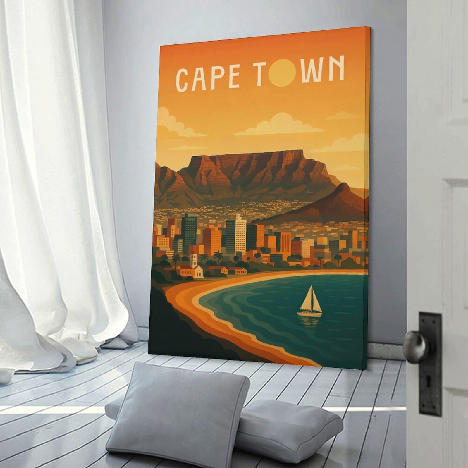 Junmoney Frame-Style-5 Cape Town Travel (2) Canvas Wall Decor, 20X30inch(50X75cm), For Home Lounge, Bedroom Or Reading Nook, Modern Wall Decor For Cosy Interiors