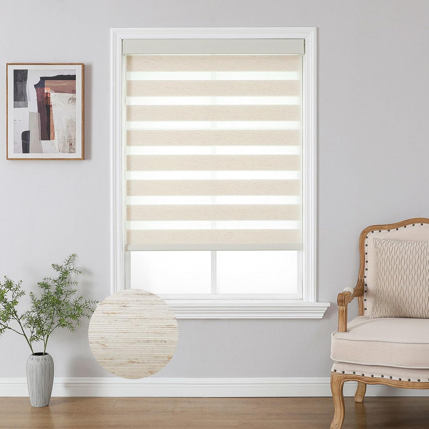 Joydeco Linen Zebra Blinds for Windows, Cordless Privacy Light Filtering Dual Layer Window Shades, Free-Stop Roller Blinds for Home, 23” W x 64” H Linen 23"W x 64"H