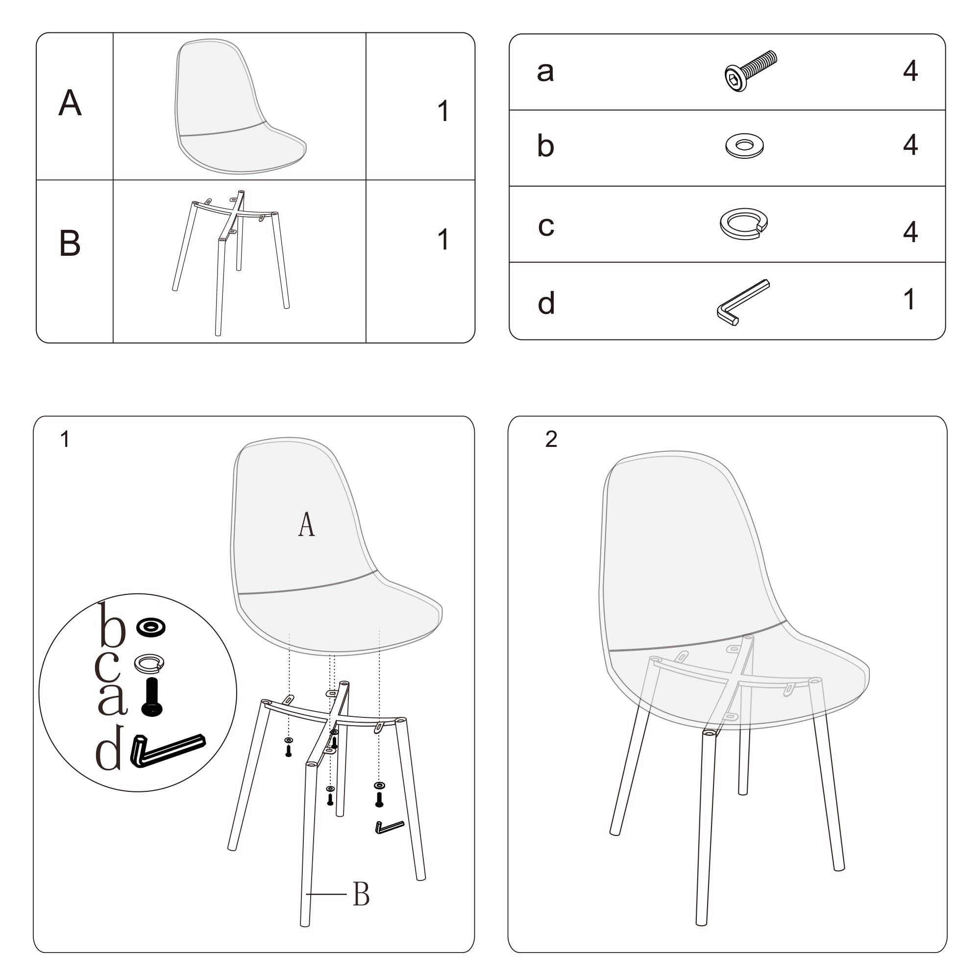 CangLong Kit de 4 Chaises d'appoint Modernes en Polycarbonate Transparent et Robuste avec des Pieds en Métal pour la Salle à Manger et Le Jardin