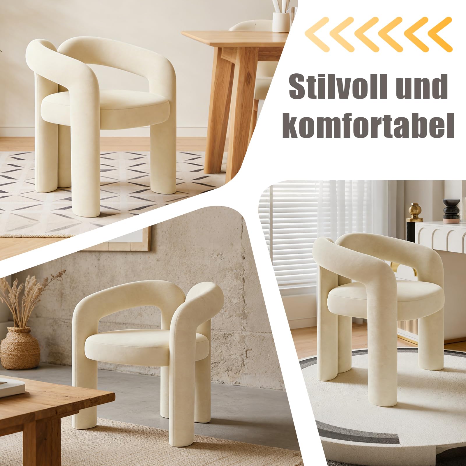 Esszimmerstuhl Samt, Moderner Armlehnstuhl mit gepolsterter (Beige) | Sitzfläche und Metallrahmen, Schminkstuhl, Polsterstuhl bis 100 kg für Esszimmer, Wohnzimmer, Schlafzimmer und Büro