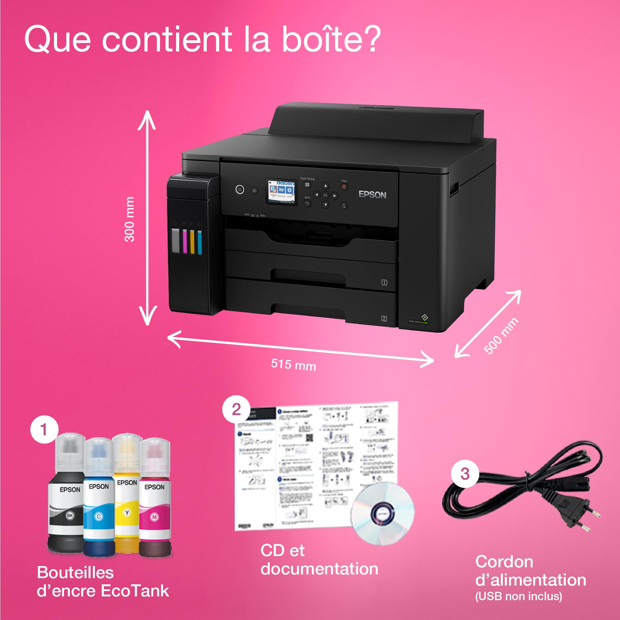 Epson EcoTank ET-16150 Imprimante à Réservoirs D’encre | Petits Bureaux & Entreprises | Wi-Fi | A3+ | Impression Recto Verso Automatique | Écran LCD 6,1cm | Jusqu’à 3 Ans d’encre inclus