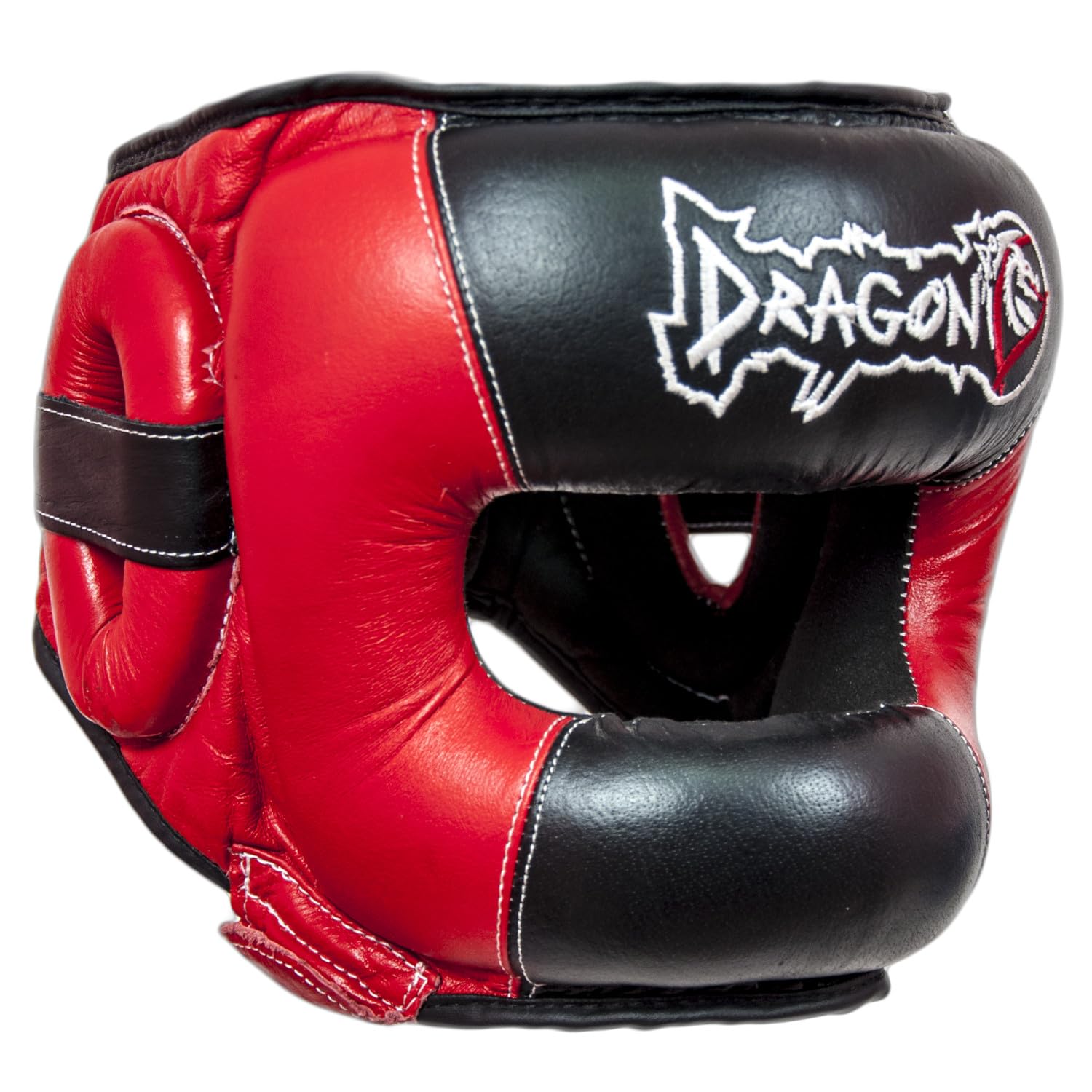 DragonDo 11751-L Profi Boxhelm aus Echtleder mit Stahl-Gesichtsschutz – Hochresistenter Kopfschutz für Sparring & Kampfsport – Verstärkter Schutz gegen Schläge – Rot-Schwarz