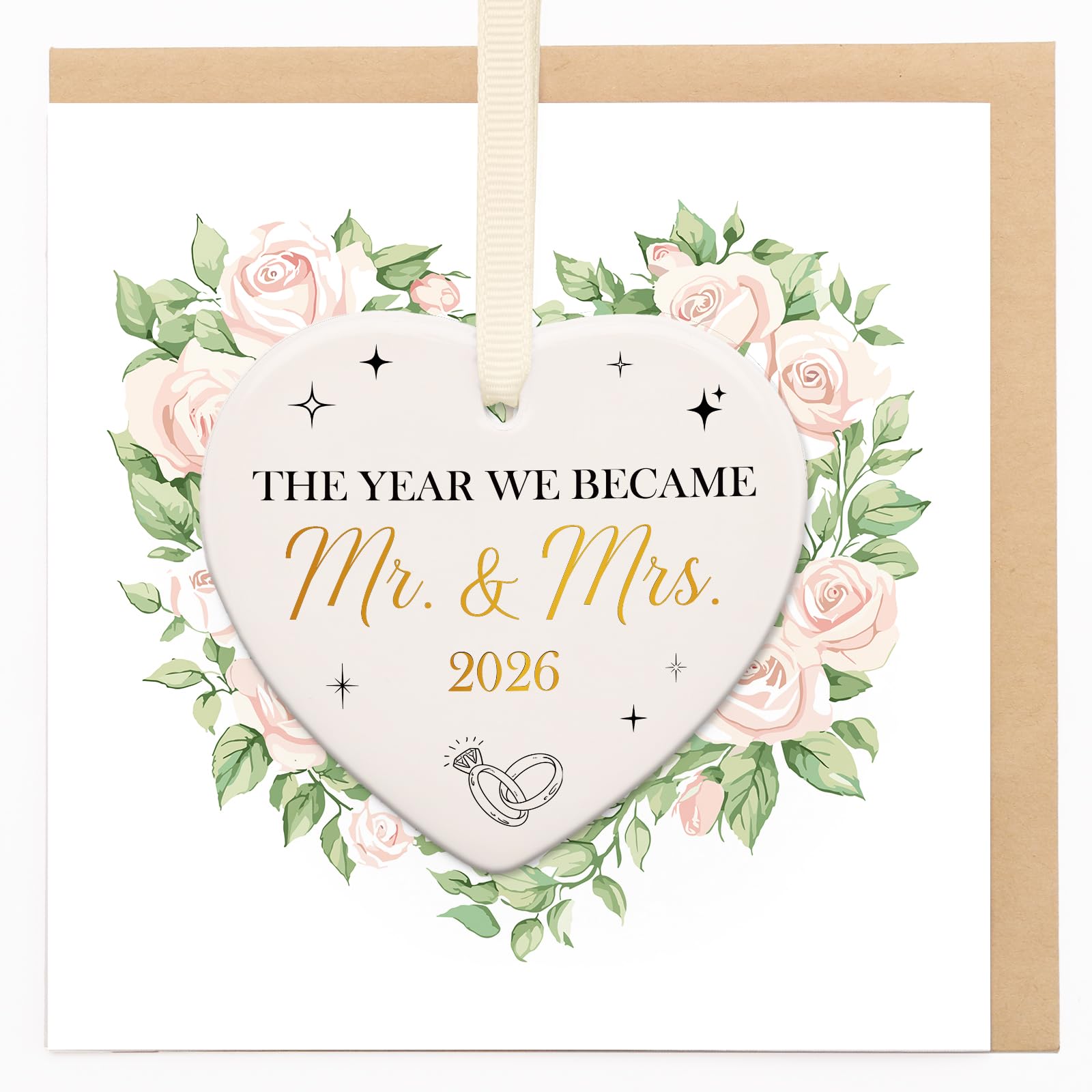 TheGiffter Wedding Card for Bride and Groom, Greeting Card with Ceramic Wedding Gifts Mrs and Mrs, Congratulations on your Wedding Day Engagement Anniversary