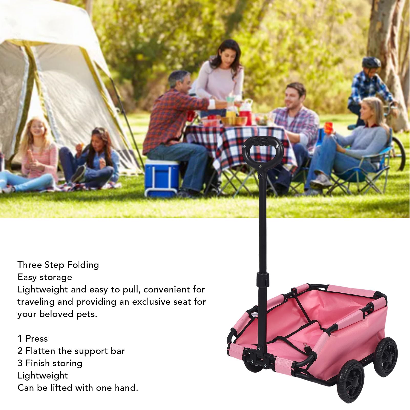 ciciglow Passeggino per Animali Domestici, Carrello per Animali Domestici a 4 Ruote Pieghevole Multifunzionale, Passeggino per Cane Compatto Pieghevole Leggero per Viaggi in Campeggio (PINK)