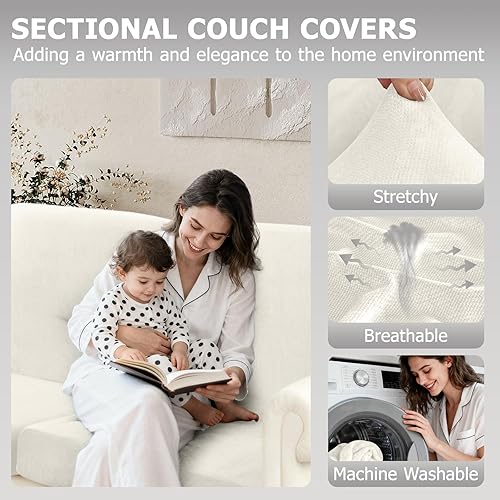 Miniatura 4 de Arfntevss Fundas de terciopelo a rayas para sofá modular en forma de L, fundas de cojín elásticas ajustadas, 11 piezas en forma de U (5 fundas de