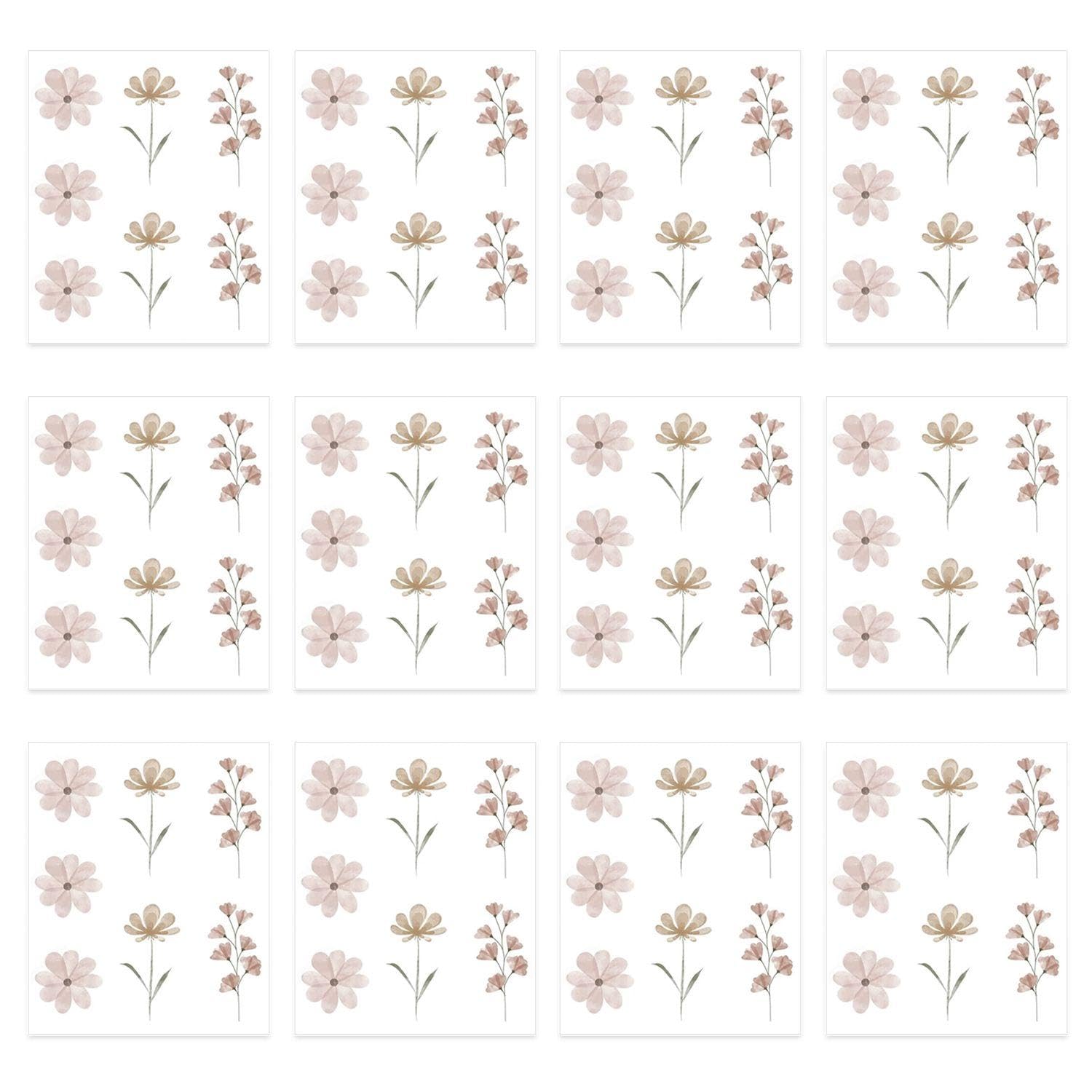 12 Pieces of Watercolor Flower Wall Stickers, Kindergarten Background Wall Decoration Stickers, Bohemian Style, Suitable for Children's Room, Living Room, Bedroom.
