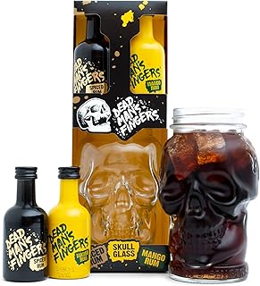 Dead Mans Fingers Rum Gift Set - Alcohol Gift Set Duo, 1x 5cl Dead Man's Fingers Spiced Rum Alcohol Mini, 1x 5cl Dead Mans Fingers Mango Flavoured Rum Minature, Skull Glass, Spiced Rum Gift Set