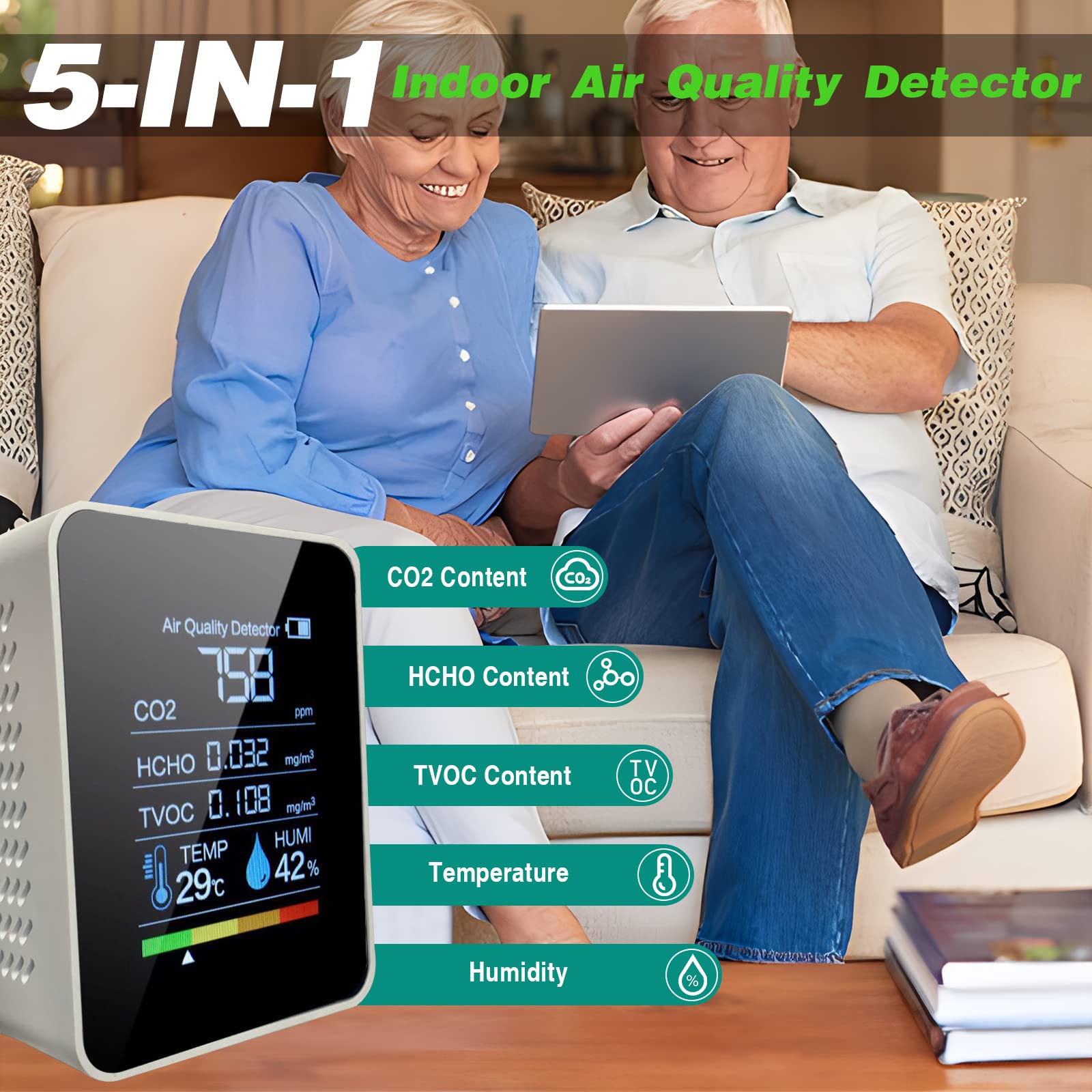 OBEST Medidor de Detector de CO2,Monitor Digital Portátil Temperatura del Aire y Sensor de Humedad,Utilizado en Casas,Fábricas,Oficinas e Interiores
