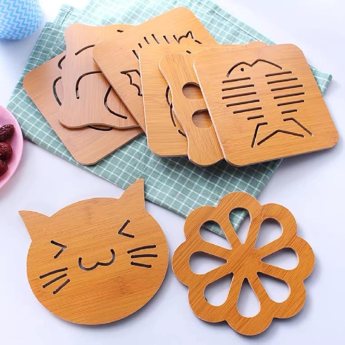 Kolorful Wooden Coasters Home Pan Pot Holder for Dining Table Wooden Coasters for Home Pan Pot Holder for Dining Table Durable, Water-Resistant, Sustainable Table Protection (9) 1