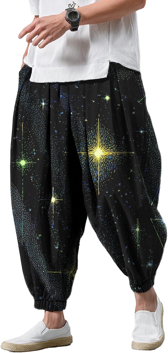 Casual Pants for Men Elastic High Waisted Harem Oversized Baggy Comfy Fashion Jogging Beach Shorts