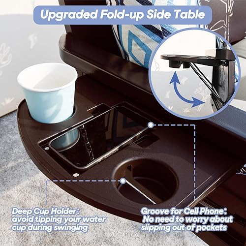 Miniatura 6 de Columpio de metal para porche de 3 asientos, 900 libras, banco colgante resistente con bandeja y cojines mejorados, silla columpio con acabado